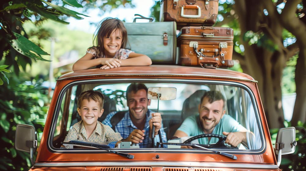 Alquiler de Coches para Viajes Familiares en Málaga. Una familia de cuatro Disfrutando del verano en la costa del sol.